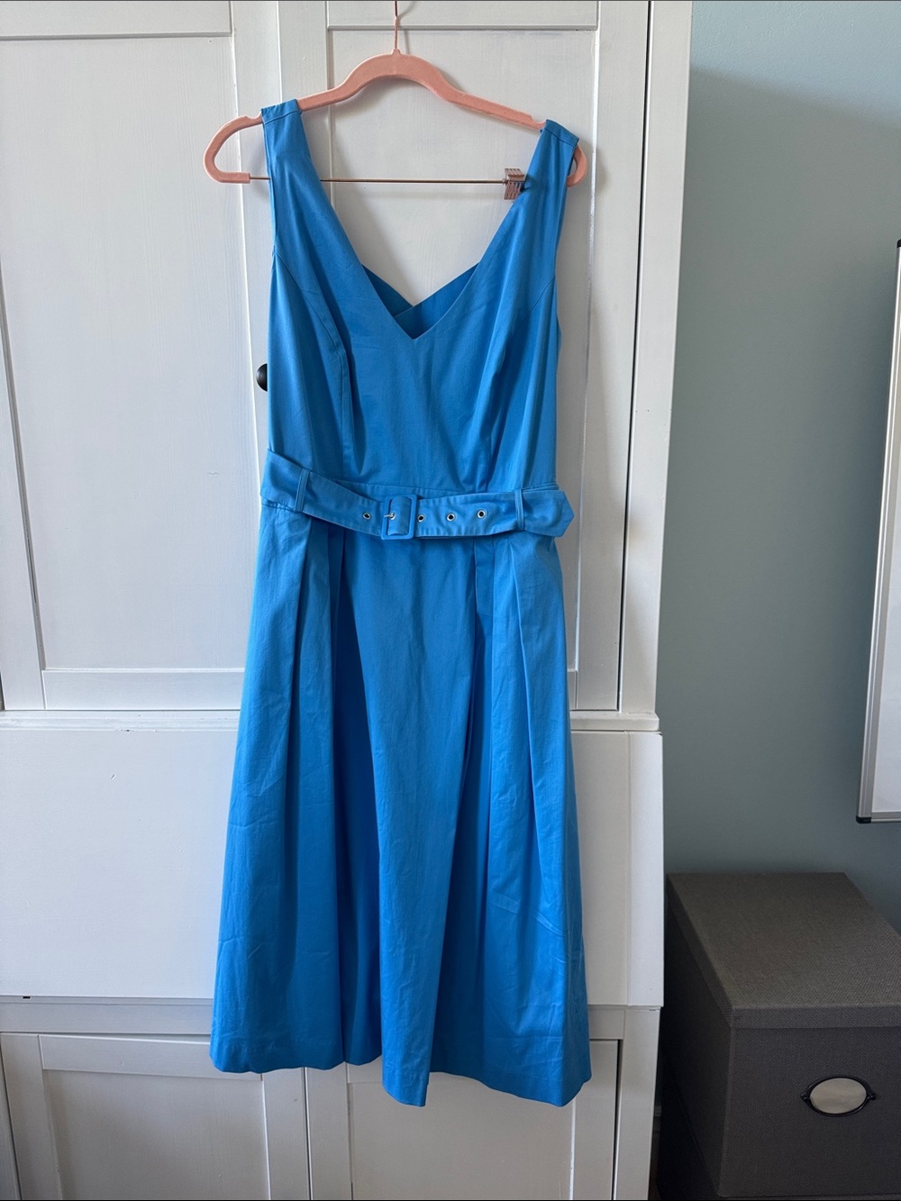 NAF NAF Vibrant Blue Sleeveless V-Neck Belted Midi Dress sz42 (us8/10)